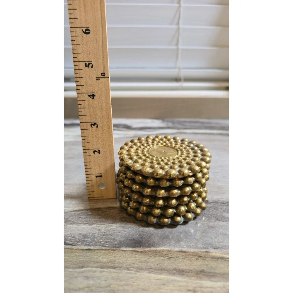 Vintage Solid Brass Hobnail Bubble Coasters Set of 6 Heavy MCM Hollywood Regency